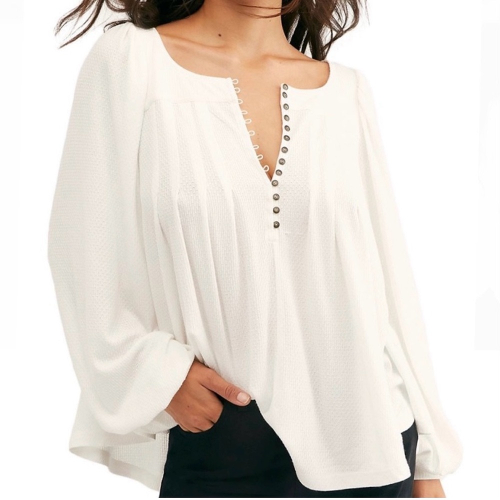 Free People Devin Textured White
Long Sleeve Top Large - Picture 5 of 7